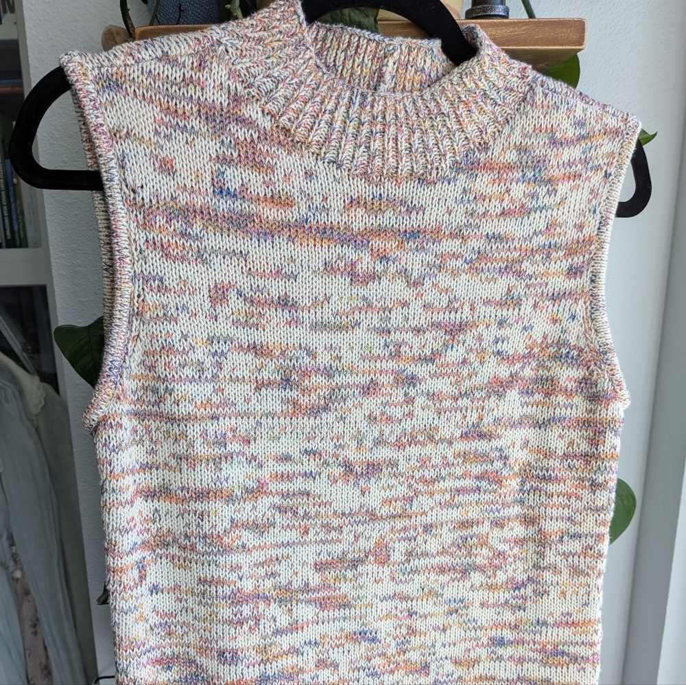 Talbots Space Dye Mock Neck Sweater Vest - Pastel Marled Knit - Size M